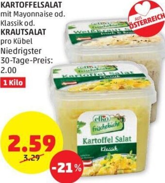 PENNY KARTOFFELSALAT mit Mayonnaise od. Klassik od. KRAUTSALAT pro Kübel Angebot