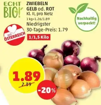 PENNY ECHT ZWIEBELN GELB od. ROT Kl. II, pro Netz Angebot