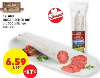 PENNY SALAMI UNGARISCHER ART pro 500 g Stange 1 kg=13.18 Angebot