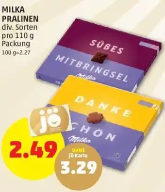 PENNY MILKA PRALINEN div. Sorten pro 110 g Packung 100 g 2.27 Angebot
