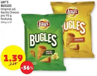 PENNY LAY'S BUGLES Original od. Nacho Cheese pro 95 g Packung 100 g=1.47 Angebot