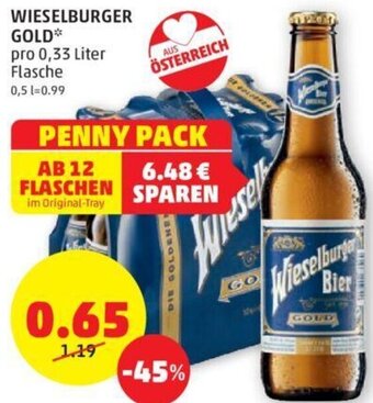 PENNY WIESELBURGER GOLD* pro 0,33 Liter Flasche Angebot
