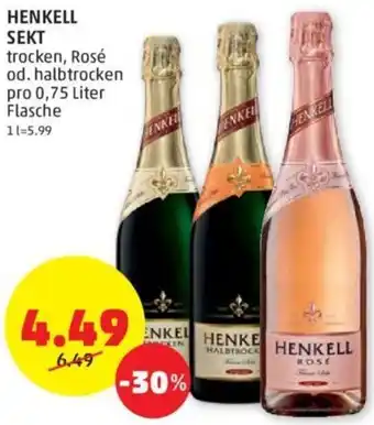 PENNY HENKELL SEKT trocken, Rosé od. halbtrocken pro 0,75 Liter Flasche 11=5.99 Angebot