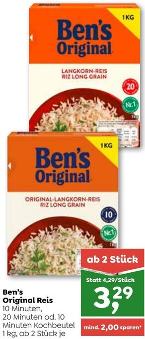 ADEG Ben's Original Reis 10 Minuten, 20 Minuten od. 10 Minuten Kochbeutel 1 kg, ab 2 Stück je Angebot