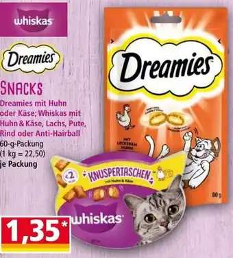 Norma whiskas Dreamies SNACKS 60 g Angebot