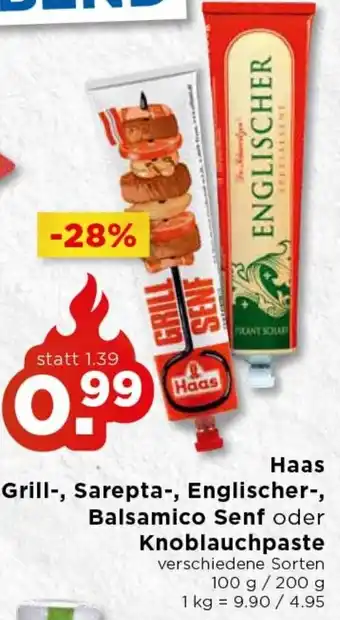 Unimarkt Haas Grill-, Sarepta-, Englischer-,Balsamico Senf oder Knoblauchpaste 100g/200g Angebot