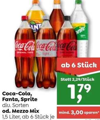 ADEG Coca-Cola, Fanta, Sprite div. Sorten od. Mezzo Mix 1,5 Liter, ab 6 Stück je Angebot
