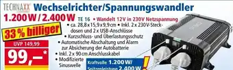Norma TECHNAXX Wechselrichter/Spannungswandler 1.200 W/2.400 W Angebot