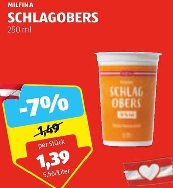 Hofer MILFINA SCHLAGOBERS 250 ml Angebot