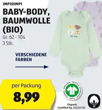 Hofer IMPIDIMPI BABY-BODY, BAUMWOLLE (BIO) Gr. 62-104 3 Stk. 3 Stk. Angebot