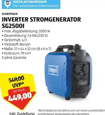 Hofer SCHEPPACH INVERTER STROMGENERATOR SG25800I • Maße: 27 x 44 x 52 cm (B x H x T) Angebot