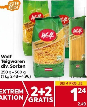 Billa Wolf Teigwaren div. Sorten 250 g-500 g Angebot
