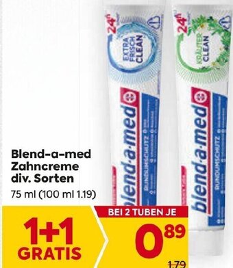 Billa Blend-a-med Zahncreme div. Sorten 75 ml (100 ml 1.19) Angebot