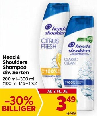 Billa Head & Shoulders Shampoo div. Sorten 200 ml-300 ml (100 ml 1.16-1.75) Angebot
