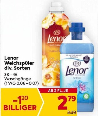 Billa Lenor Weichspüler div. Sorten 38-46 Waschgänge (1 WG 0.06-0.07) Angebot