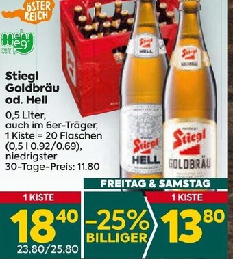 Billa Stiegl Goldbräu od. Hell 0,5 Liter, Angebot