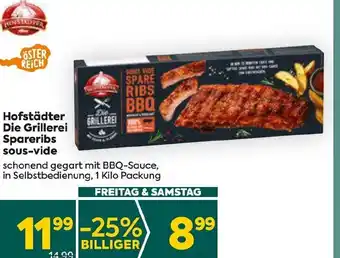 Billa Hofstädter Die Grillerei Spareribs sous-vide schonend gegart mit BBQ-Sauce, in Selbstbedienung, 1 Kilo Packung Angebot