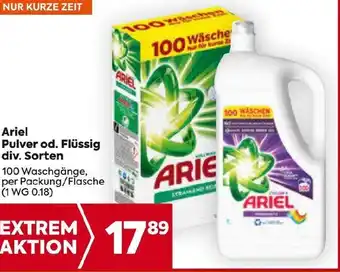 Billa Ariel Pulver od. Flüssig div. Sorten 100 Waschgänge, per Packung/Flasche (1 WG 0.18) Angebot