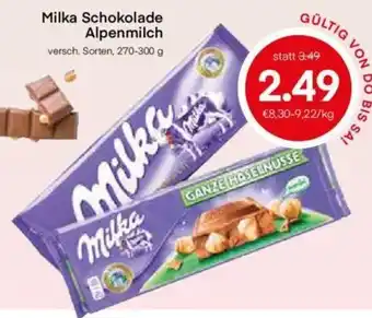 MPreis Milka Schokolade Alpenmilch versch. Sorten, 270-300 g Angebot