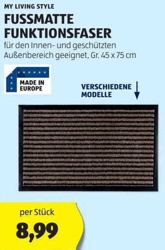 Hofer MY LIVING STYLE FUSSMATTE FUNKTIONSFASER für den Innen- und geschützten Außenbereich geeignet, Gr. 45 x 75 cm per Stück Angebot