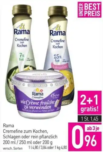 Sutterlüty Rama Cremefine zum Kochen, Schlagen oder rein pflanzlich 200 ml/250 ml oder 200 g versch. Sorten 114,80/3,84 oder 1 kg 4,80 Angebot
