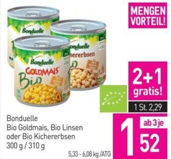 Sutterlüty Bonduelle Bio Goldmais, Bio Linsen oder Bio Kichererbsen 300 g/310 g Angebot