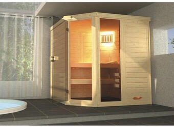 Hornbach Massivholzsauna weka laukkala gr.2 inkl. 7,5 kw ofen u.digitaler steuerung mit fenster und ganzglastüre aus klarglas Angebot