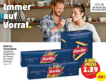 PENNY BARILLA TEIGWAREN Spaghetti, Spaghettini od. Penne pro 500 g Packung 1 kg=2.78 Angebot