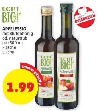 PENNY APFELESSIG mit Blütenhonig od. naturtrüb pro 500 ml Angebot