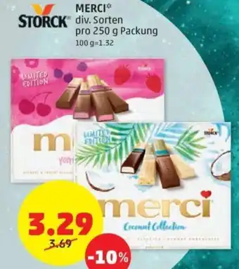 PENNY STORCK MERCI* div. Sorten pro 250 g Packung 100 g=1.32 Angebot
