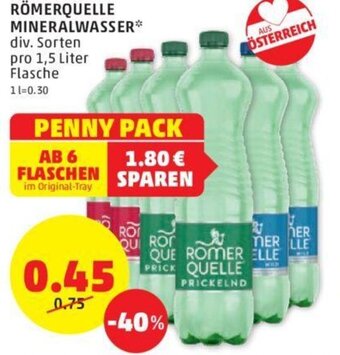 PENNY RÖMERQUELLE MINERALWASSER* div. Sorten pro 1,5 Liter Angebot