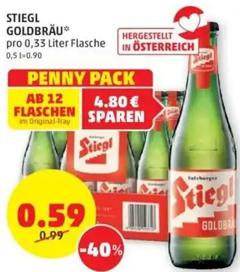 PENNY STIEGL GOLDBRÄU* pro 0,33 Liter Flasche 0,5 l=0.90 Angebot