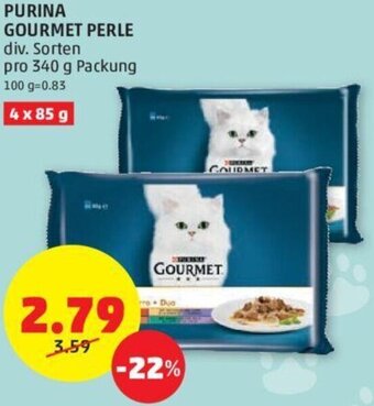 PENNY PURINA GOURMET PERLE div. Sorten pro 340 g Packung Angebot