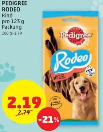 PENNY PEDIGREE RODEO Rind pro 123 g Packung 100 g=1.79 Angebot