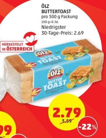PENNY ÖLZ BUTTERTOAST pro 500 g Packung Angebot