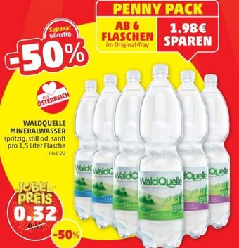 PENNY WALDQUELLE MINERALWASSER spritzig, still od. sanft pro 1,5 Liter Flasche Angebot