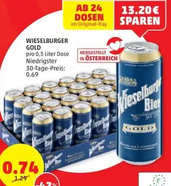 PENNY WIESELBURGER pro 0,5 Liter Dose Niedrigster 30-Tage-Preis: Angebot