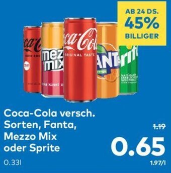 T&G Coca-Cola versch. Sorten, Fanta, Mezzo Mix oder Sprite 0.33l Angebot