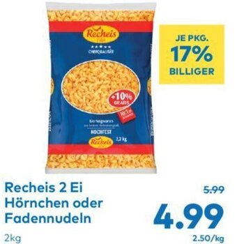 T&G Recheis 2 Ei Hörnchen oder Fadennudeln 2kg Angebot