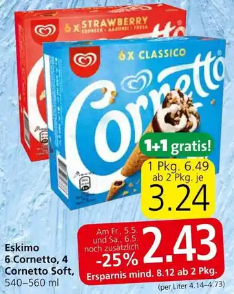 Spar Eskimo 6 Cornetto, 4 Cornetto Soft, 540-560 ml Angebot