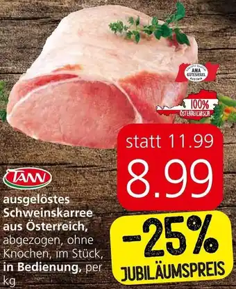 Spar Tann ausgelöstes Schweinskarree aus Österreich, abgezogen, ohne Knochen, im Stück, Angebot