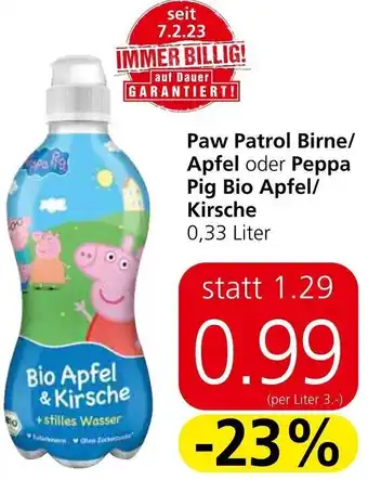 Spar Paw Patrol Birne/ Apfel oder Peppa Pig Bio Apfel/ Kirsche 0,33 Liter Angebot