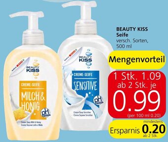 Spar BEAUTY KISS Seife versch. Sorten, 500 ml Angebot