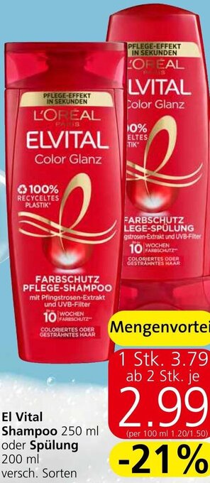 Spar El Vital Shampoo 250 ml oder Spülung 200 ml versch. Sorten Angebot