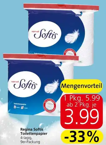 Spar Regina Softis Toilettenpapier 4-lagig, 9er-Packung Angebot