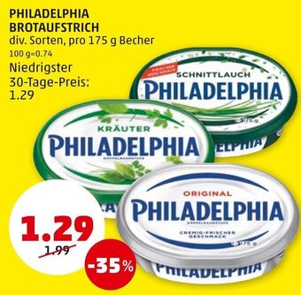 PENNY PHILADELPHIA BROTAUFSTRICH div. Sorten, pro 175 g Becher Angebot