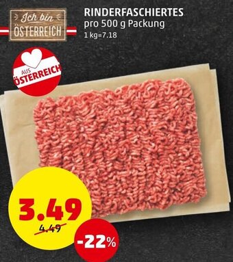 PENNY RINDERFASCHIERTES pro 500 g Packung Angebot