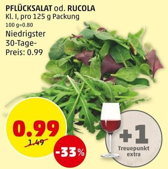 PENNY PFLÜCKSALAT od. RUCOLA Kl. I, pro 125 g Packung Angebot