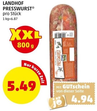 PENNY LANDHOF PRESSWURST* pro Stück Angebot