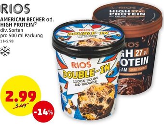 PENNY RIOS AMERICAN BECHER od. HIGH PROTEIN* div. Sorten pro 500 ml Packung Angebot